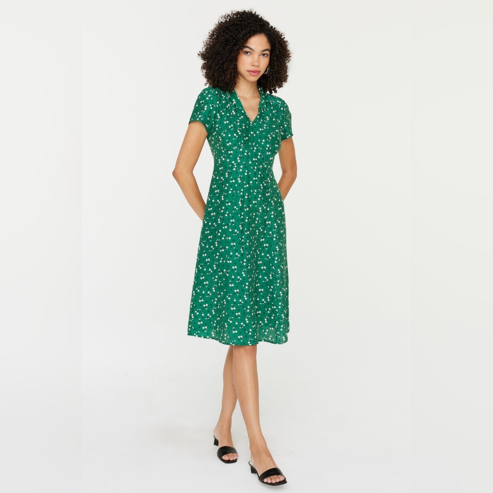 HVN Silk Green Cherry Print Morgan Dress 4
